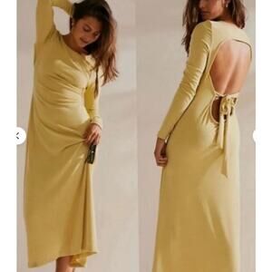 Free People Beach Aubre Yellow Open-Back Essential Maxi Dress Large NWT